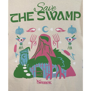 Dreamworks Licensed Shrek "Save The Swamp" Beige T Shirt Size Large